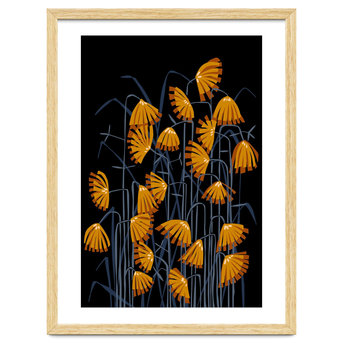 Linocut flower meadow black