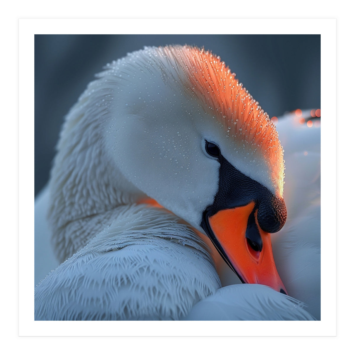 Close Up Of A White Swan With Water Droplets (Print Only)