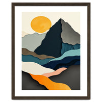 Minimalist Layered Mountain Landscape with Golden Sun