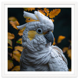 Yellow Crested Cockatoo Portrait Autumn Leaves Dark thumbnail
