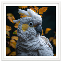 Yellow Crested Cockatoo Portrait Autumn Leaves Dark