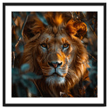 Close Up Majestic Lion Face Amidst Foliage thumbnail