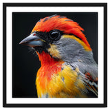 Close Up Of Colorful Bird With Red Orange Yellow Feathers thumbnail