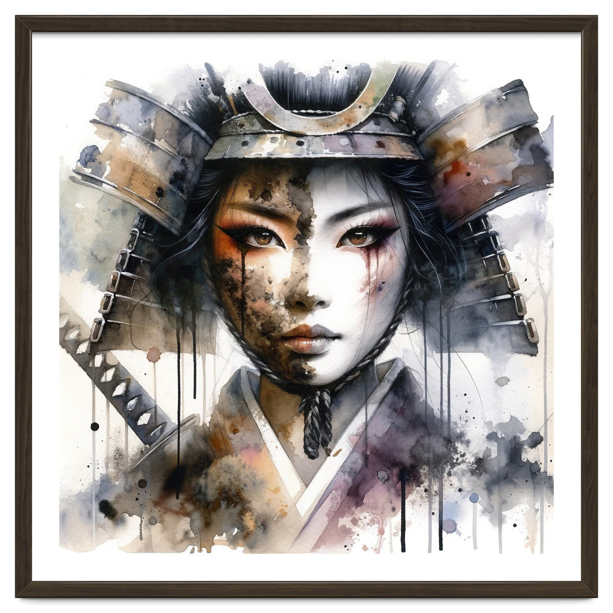 Ink Veil Asian Warrior Woman Portrait
