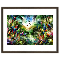 Watercolor Tropical Birds In The Jungle