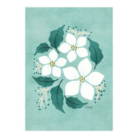 White Flowers On Mint (Print Only)
