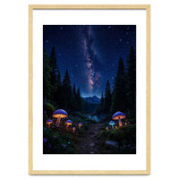 Enchanted Midnight Forest: Glowing Mushrooms and Milky Way