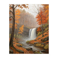 Serene Autumn Waterfall in Misty Forest (Print Only)