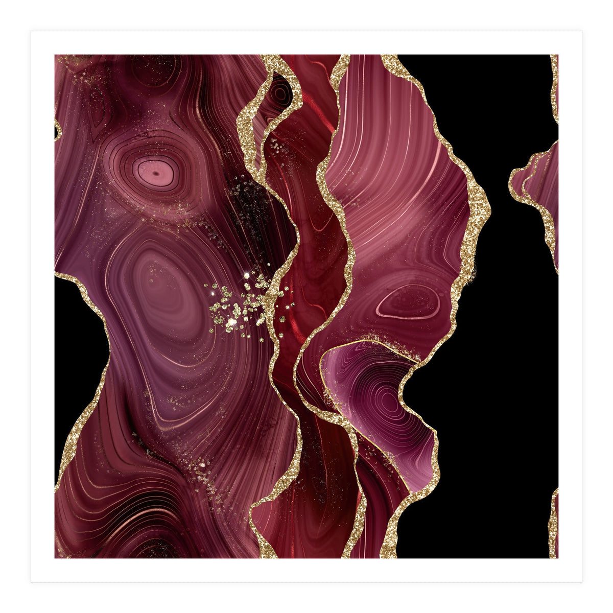 Burgundy & Gold Glitter Agate Texture 01  (Print Only)