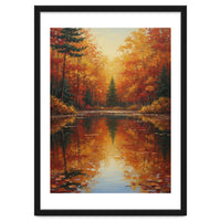 Golden Autumn Reflection: Impasto Forest Landscape