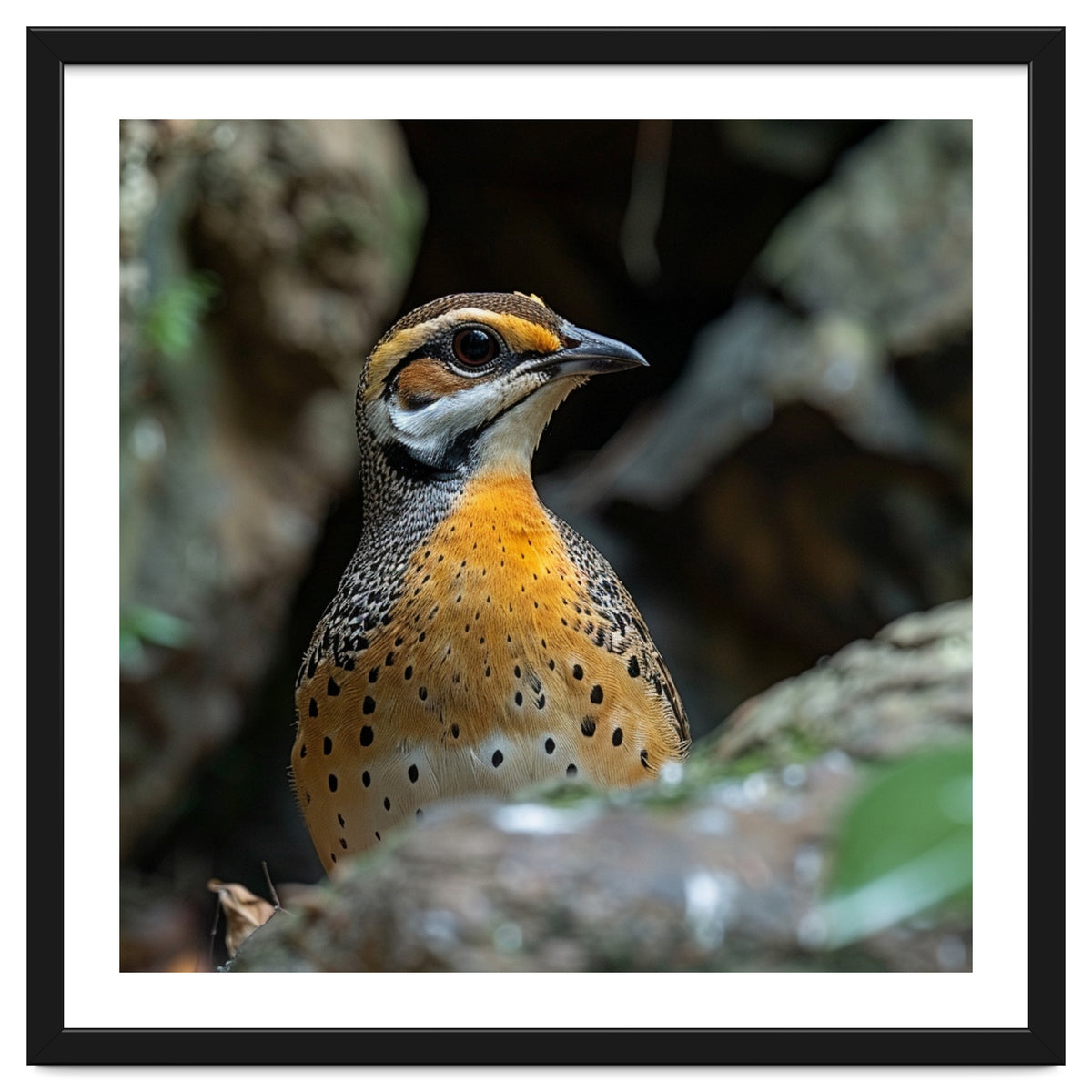 Colorful Bird Perched Among Rocks And Foliage