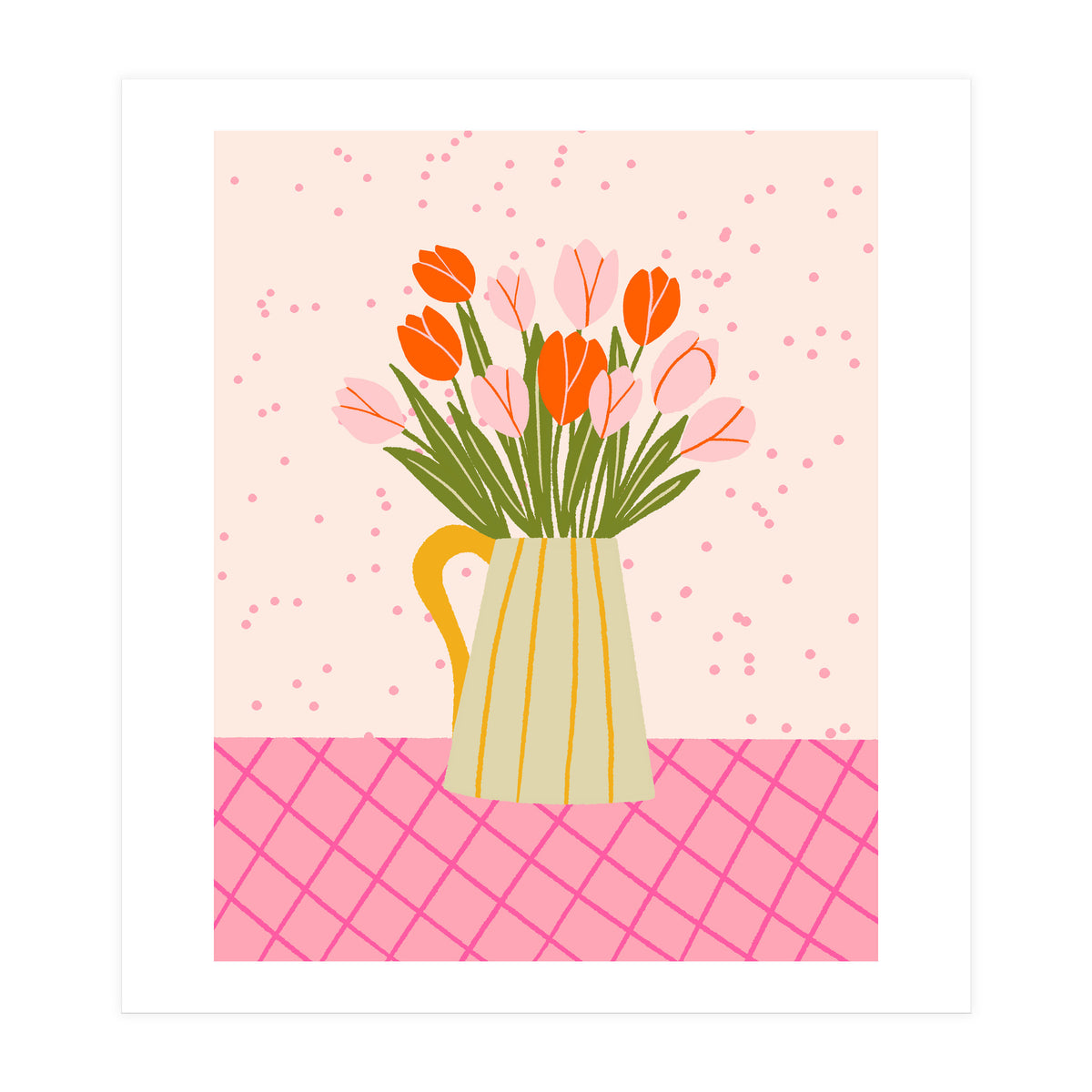 Tulips in a vase - pink and orange (Print Only)