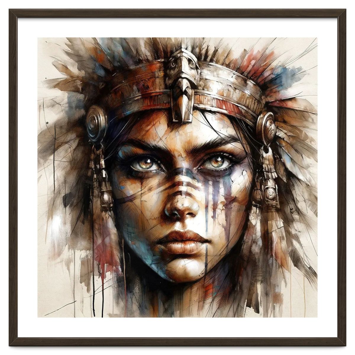 Regal Warrior Woman Watercolor Portrait