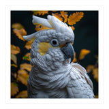 Yellow Crested Cockatoo Portrait Autumn Leaves Dark (Print Only) thumbnail