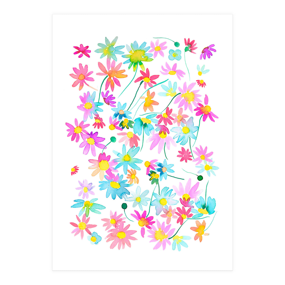 Daisies Spring Floral Pastel Watercolor (Print Only)