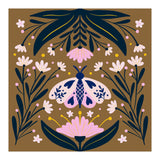Pink Moth with Flowers on a brown background (Print Only) thumbnail