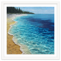 Sun-Drenched Coastal Shoreline with Textured Impasto Waves