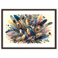 Kingfisher And Songbirds In Peacock Feathers