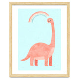 Rainbow Dinosaur Nursery Art, Cute diplodocus Watercolor, Pink Dino Illustration thumbnail