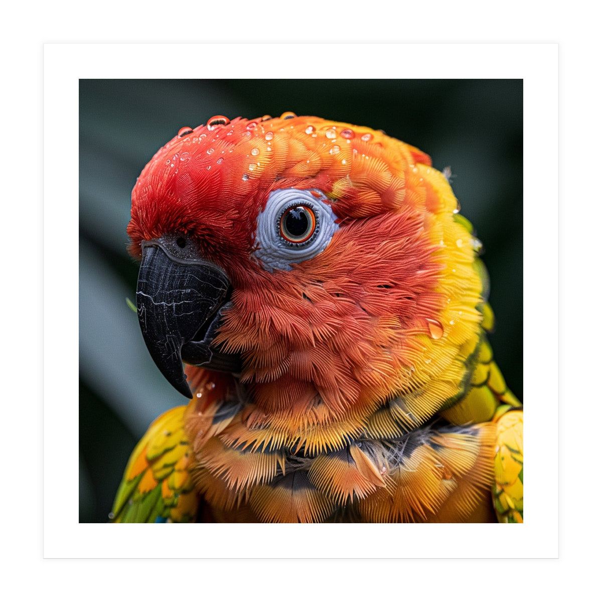 Sun Conure Parrot Bird With Water Droplets (Print Only)