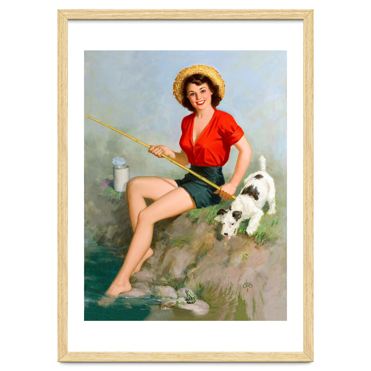 Pinup Girl Fishing With Her Dog