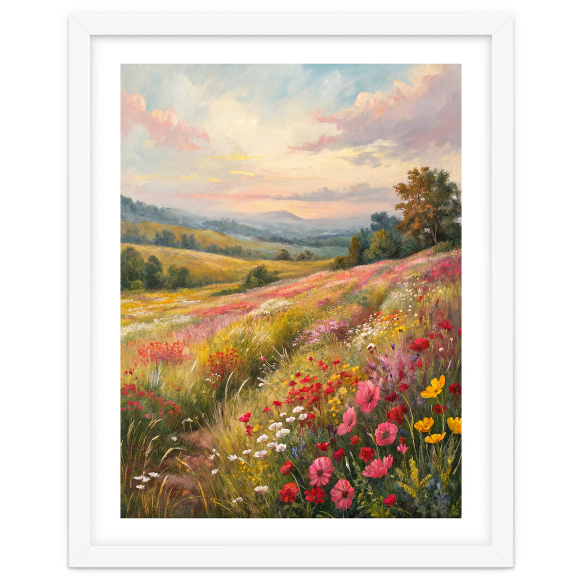 Serene Wildflower Meadow at Sunset Oil Painting