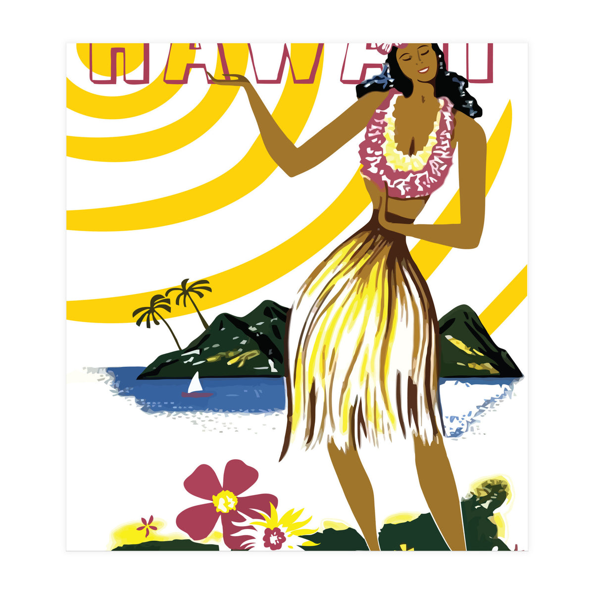 Hawaii, Hula Girl on the Coast (Print Only)
