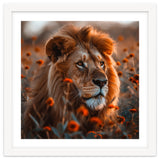 Majestic Lion Resting Among Orange Flowers thumbnail