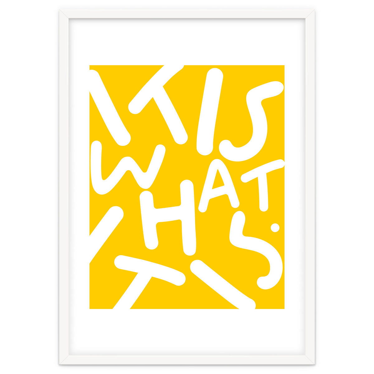 It Is What It Is. Typography Funky Quote Saying Words, Minimal Positivity Bright Yellow, Fun Quirky Eclectic Bohemian Contemporary Modern