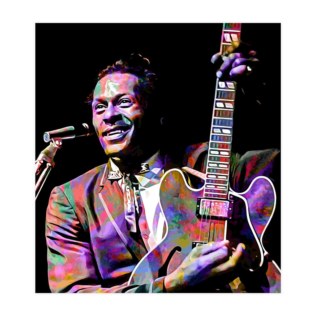 Chuck Berry Rock and Roll Guitarist Colorful (Print Only)