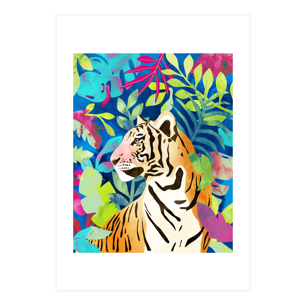 Tropical Tiger, Animal Jungle Watercolor Painting, Nature Travel Wild Botanical (Print Only)