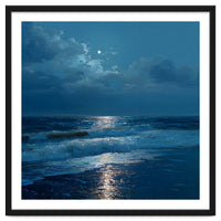 Moonlit Shoreline with Crashing Surf