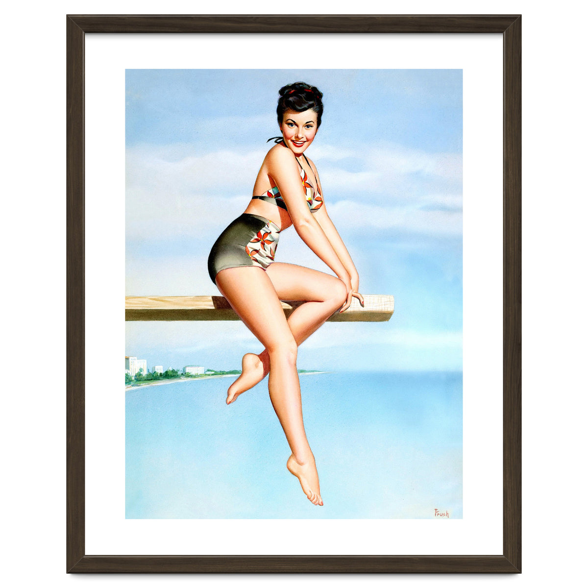 Smiling Sexy Pinup Girl Posing On A Board