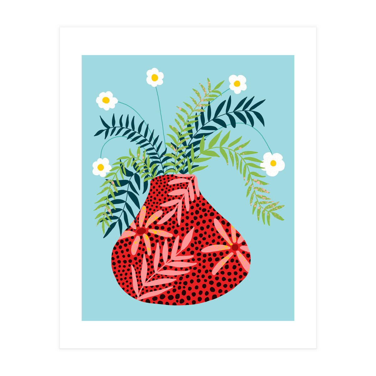 Sunny Side Up Flower Pot, Floral Odd Quirky Imperfect Whimsical Unique, Eclectic Bohemian Strange Polka Dots Maximalist (Print Only)