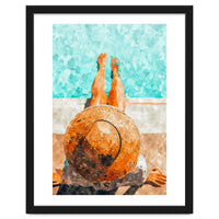 By The Pool All Day, Summer Travel Woman Swimming, Tropical Fashion Bohemian Painting