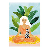Meditation With Thy Cat Poster | Blonde Woman of Color | Tropical Banana Leaves Quirky Pet Workou (Print Only) thumbnail