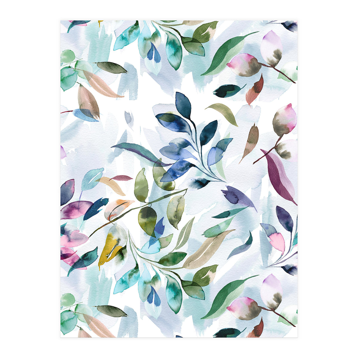 Watercolor Tranquility Leaves Mauve (Print Only)