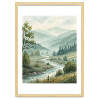 Serene River Valley in Soft Watercolor