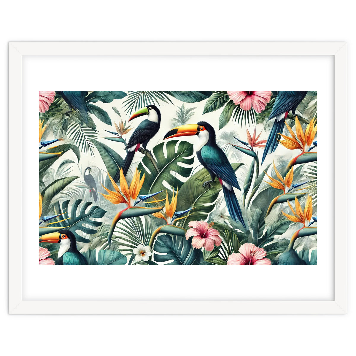 Tropical Toucans in Lush Jungle Foliage