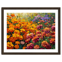 Radiant Summer Zinnia and Marigold Meadow Oil Painting