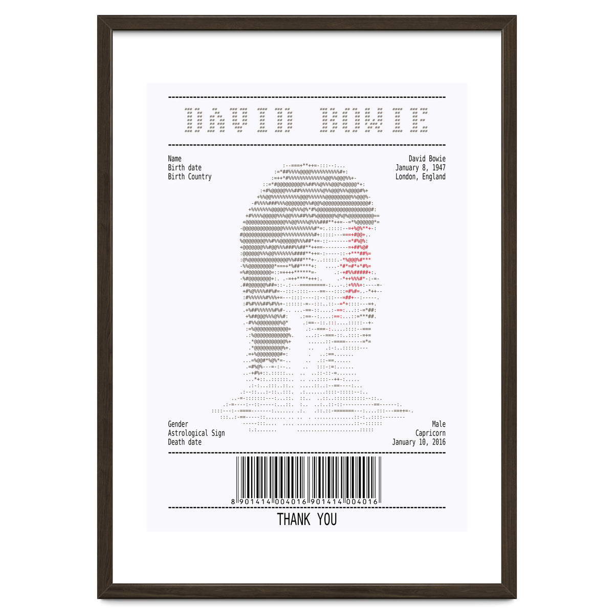 Receipt Art David Bowie