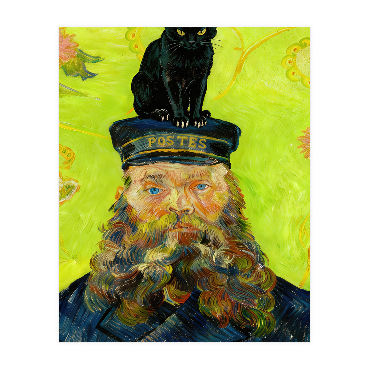 Black Cat on the Postman’s Hat, Van Gogh Inspired Painting (Print Only)