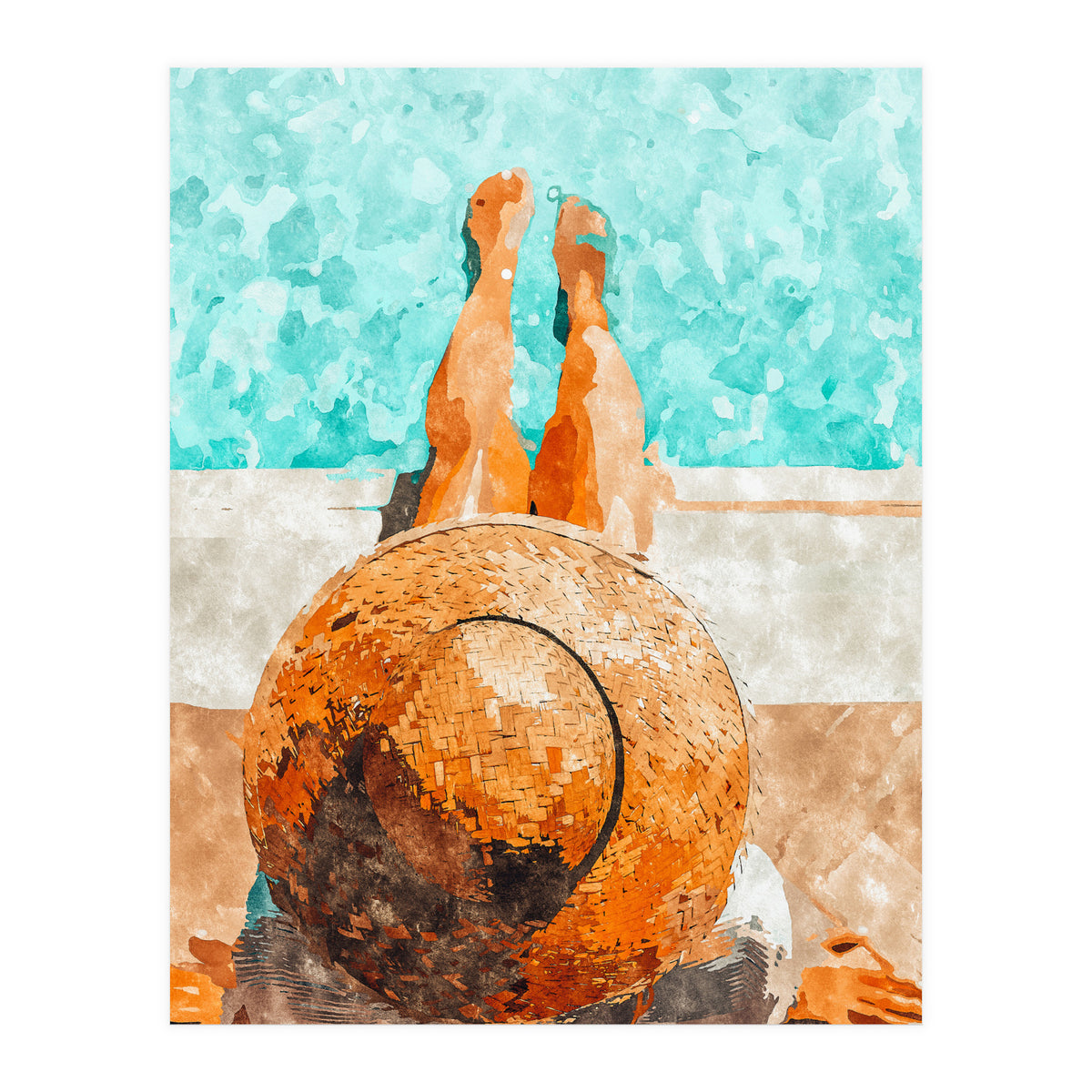 By The Pool All Day, Summer Travel Woman Swimming, Tropical Fashion Bohemian Painting (Print Only)