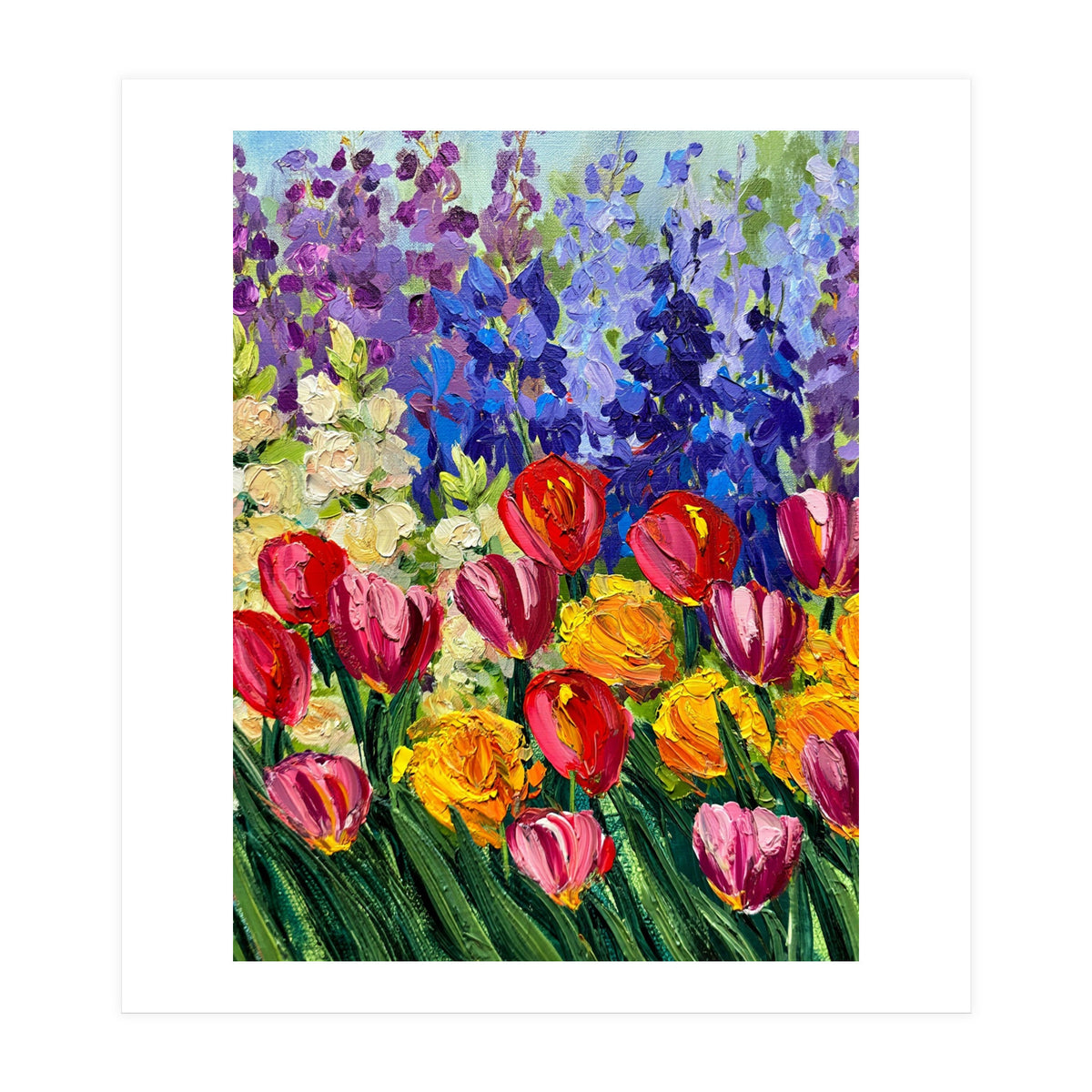 Vibrant Summer Tulip Garden Oil Painting (Print Only)