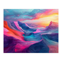 Vibrant Abstract Mountain Landscape at Sunset (Print Only)