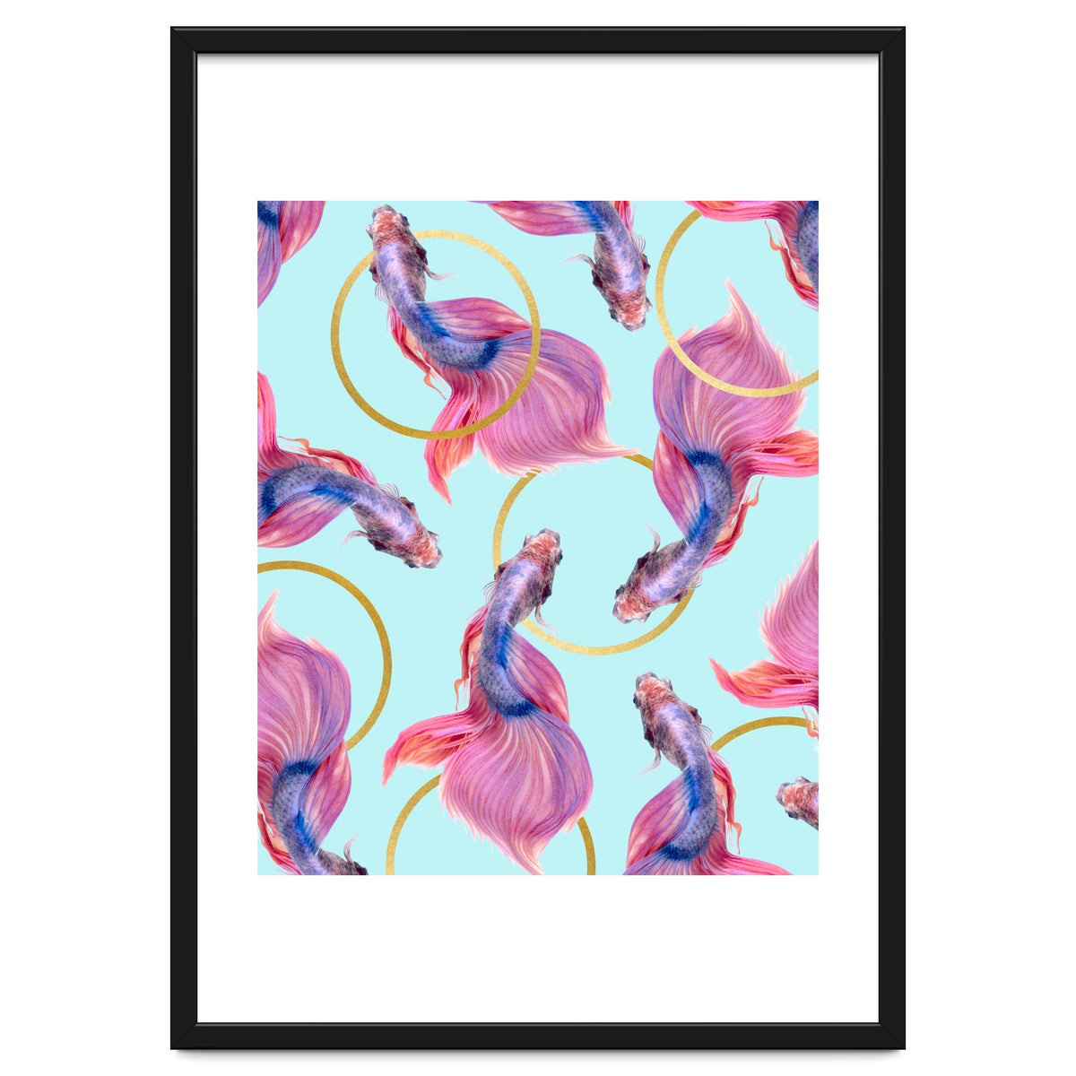 HullaHoops, Eclectic Colorful Fish Graphic Design, Animals Gold Rings Surrealism Quirky