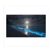 Bioluminescent Moonlit Shore (Print Only)