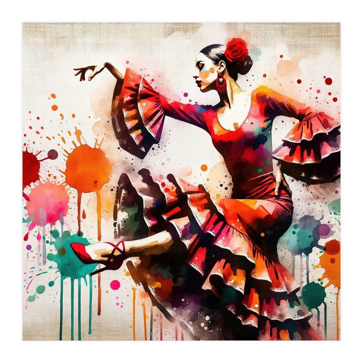 Fiery Flamenco Dancer In Motion (Print Only)