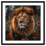Majestic Lion Portrait In Orange Flowers thumbnail