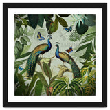 Vintage Exotic Asian Peacocks In Tropical Jungle Landscape thumbnail